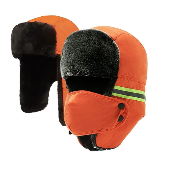2 Pcs Reflective Trapper Hat for Men Ski Fur Windproof Safety Winter Hat High Visibility Hat with Ear Flap Face Mask