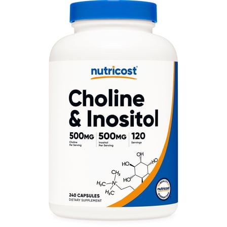 Nutricost Choline & Inositol Supplement (1,000mg) 240 Capsules - 500mg Choline, 500mg Inositol, GMO-Free, Gluten-Free, 120 Servings