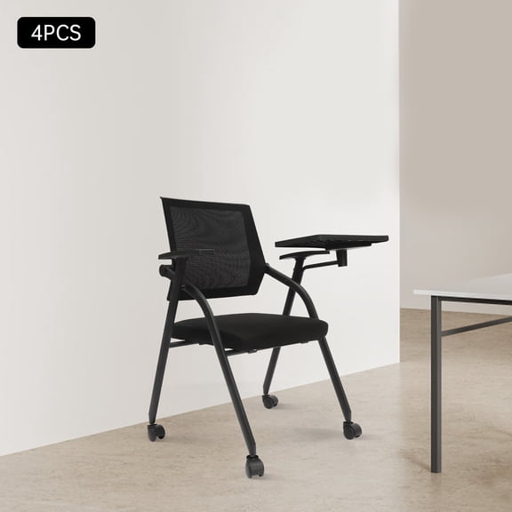 Set of 4 Conference Room Chairs with Wheels Black Mesh Back & Padded Seat Swivel Office Chairs