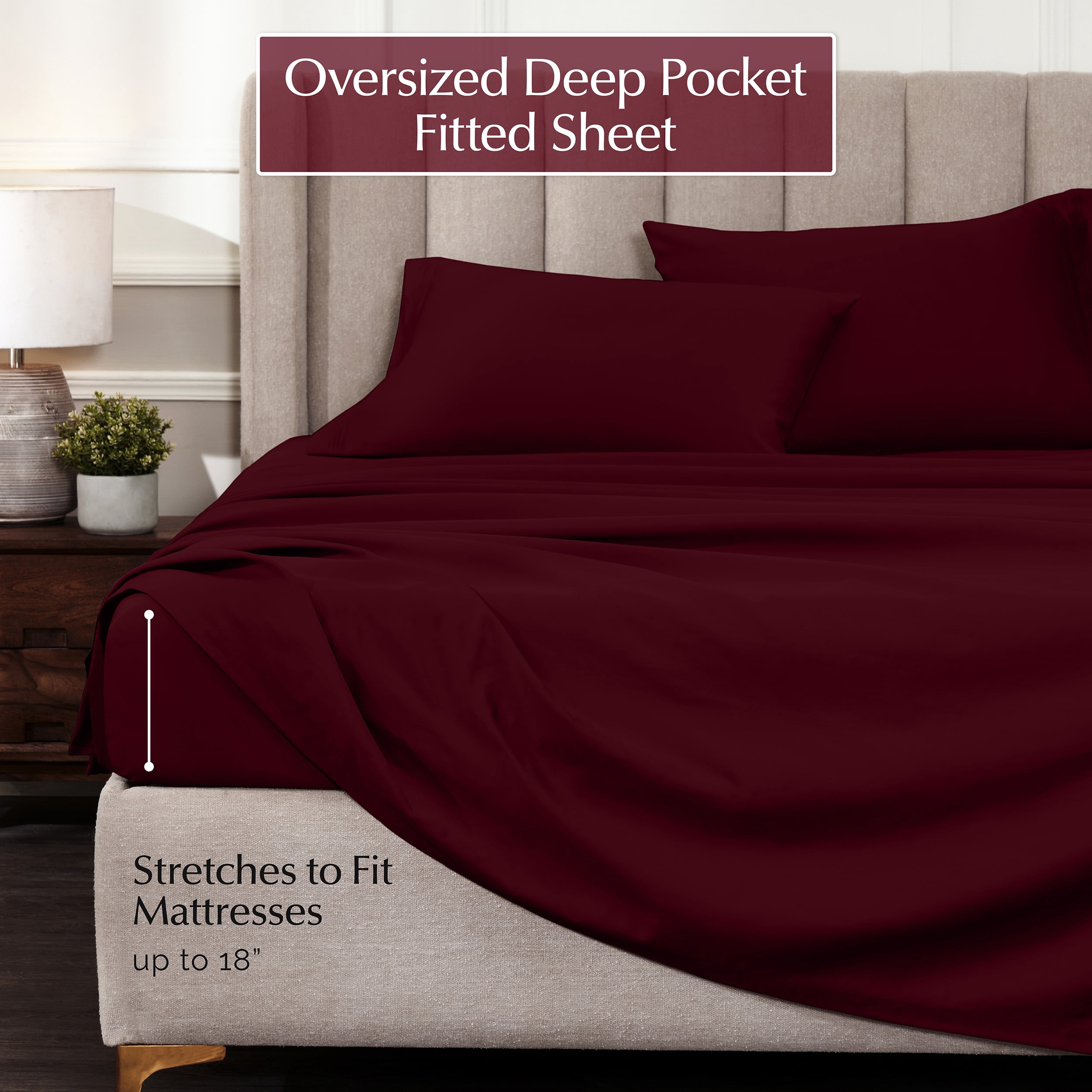 Superior 1000 Thread Count Egyptian Cotton Sheet Set, Deep Pocket Bed Sheets, Queen, Burgundy