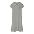 thumbnail image 5 of Akafmk Summer Dresses for Women Casual Dresses,Solid Color V-Neck Long Dress Short Sleeve Maxi Dresses Cotton Linen A Line Beach Sundress, 5 of 5