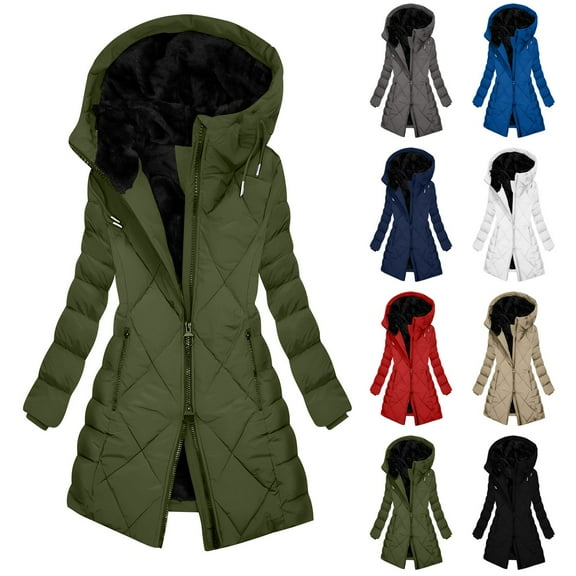 YOIAVAIOY Long Puffer Coat Women Hooded Winter Quilted Jackets Thicken Warm Down Jacket Windproof Waterproof Parka Outerwear White M