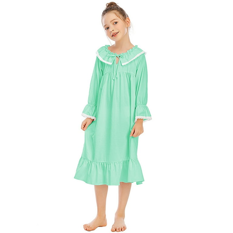 Esaierr Kids Princess Nightgown for Girls，long Sleeve Soft Mid-Length  Toddler Pajamas Solid Color Sleep Dress Girls Vintage Nightgown Teen  Nightgowns