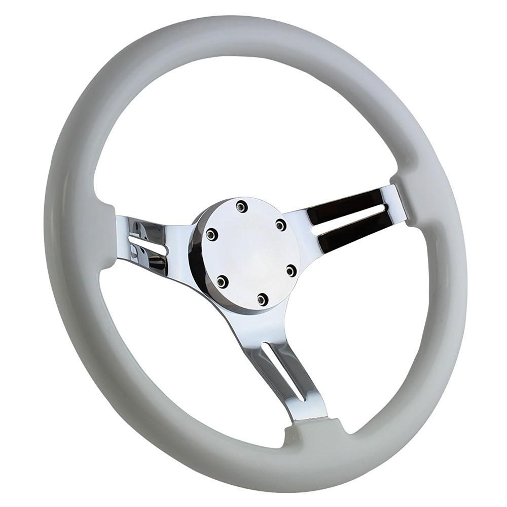 350mm Deep Dish Chrome Golf Cart Steering Wheel with White Grip and