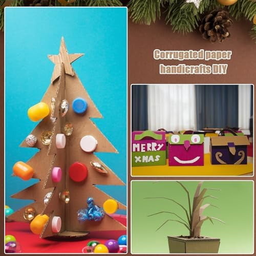 Corrugated Cardboard Roll 12 x 394 Inch Singleface Corrugated Paper Roll Heavy Duty Large Corrugated Wrap Paper Sheet for Christmas Gift Packing, Storage, Shipping, DIY
