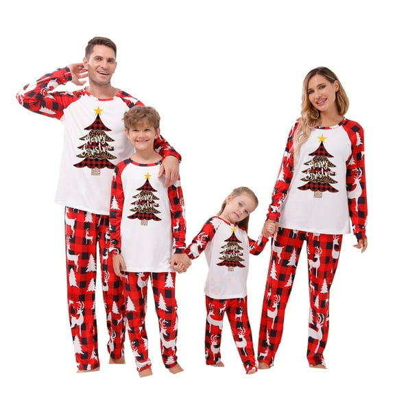 Odeerbi Christmas Pajamas For Family Matching Outfits Women Mom Plaid Print Blouse Tops Pants Clothes