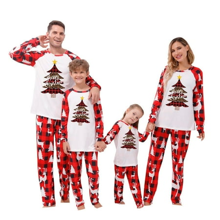 

Dezsed Christmas Pajamas for Family Christmas Women Mom Plaid Print Blouse Tops+Pants Family Clothes Pajamas