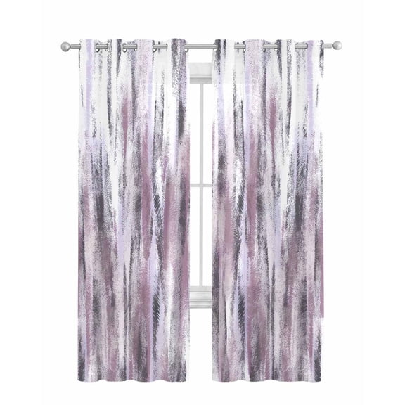Purple Vintage Sheer Curtains 63 Inch Length 2 Panels Set for Living Room/Bedroom, Striped Painting Retro Abstract Art Kitchen Curtains Grommet Semi-Sheer Curtains Drapes Window Treatments 42"x63"x2