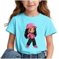 thumbnail image 2 of Frwgonr Toddler Girl T-Shirts Short Sleeve Girls Casual Shirts Graphic Tops Back of School Clothes Sky Blue, Size 3-15 Years, 2 of 6