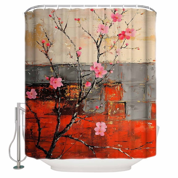 Plum Blossom Bathroom Shower Curtains with 12 Hooks Polyester Waterproof Shower Curtain for Stalls and Bathtubs Retro Flowers Country Nostalgic Decorative Bathroom Privacy Curtain 72x96 Inches