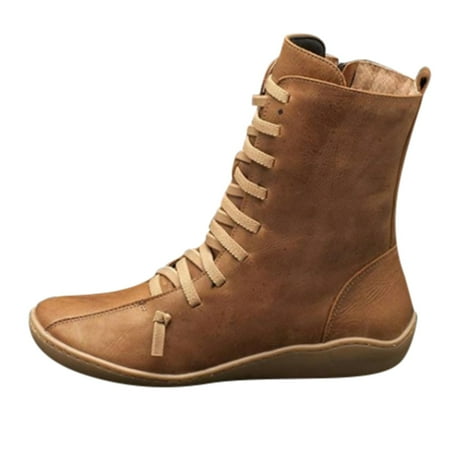 

adviicd Lace-Up Side Zipper Lady Boots Womens Flat Heeled Casual Shoes Low Martin Boots Womens Running Shoes (Brown 6)