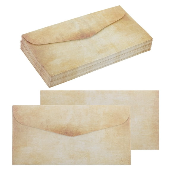 48 Packs Envelopes Vintage Aged Paper Brown Yellow Marks-9 x 4 Inch for Letter Writing, Invitations