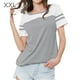 thumbnail image 1 of Camiseta de mujer Blusa de cuello redondo de manga corta con bloque de color a rayas, gris claro, XXL Inevent AP001633-15, 1 of 6