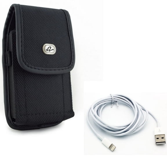 Case Belt Clip w 6ft USB Cable for iPhone XS/X - Rugged Holster Canvas Cover Pouch, Charger Cord Power Wire Long Sync for iPhone XS/X