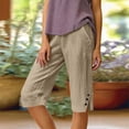 thumbnail image 7 of Women's Bermuda Shorts Linen Shorts Knee Length Casual Summer Capri Pants Pull On Long Shorts Khaki S 13" Inseam, 7 of 7