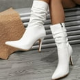 thumbnail image 6 of UngA Mid Calf Boots Women's Suede Knee High Boots Pointed Toe Comfortable Block Heel Side Zipper Riding Boots White,7, 6 of 7