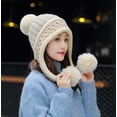 thumbnail image 2 of Zhengup Women Winter Beanie Hat Earflap Peruvian Warm Slouchy Fleece Lined 3 Pom Poms Knit Sherpa Fluffy Soft Ski Hats, 2 of 4