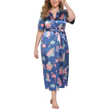 

UKAP Women Kimono Robes Lightweight Satin Robe Short Sleeve Bathrobe Soft Sleepwear Ladies Oversize Loungewear XL-4XL
