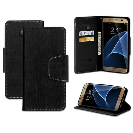 GALAXY S7 EDGE WALLET CASE, BLACK INFOLIO WALLET CREDIT CARD ID CASH CASE STAND FOR SAMSUNG GALAXY S7 EDGE PHONE