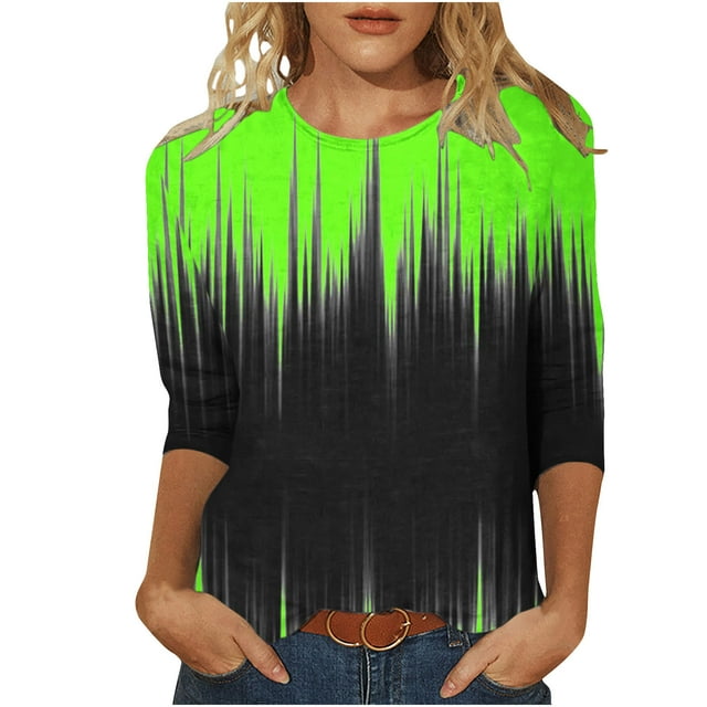 Birdeem T-Shirt Décontracté Imprimé Col Rond Manches 3/4 pour Femmes Haut Ample