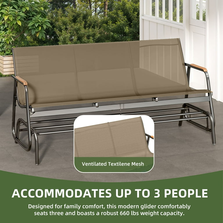 Uforic 3-Person Patio Glider Bench, Brown with Wood Armrests photo 8
