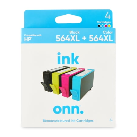 onn. Remanufactured Ink Cartridge  HP 564XL Black  564XL Color (Cyan  Magenta  Yellow)  4 Cartridges