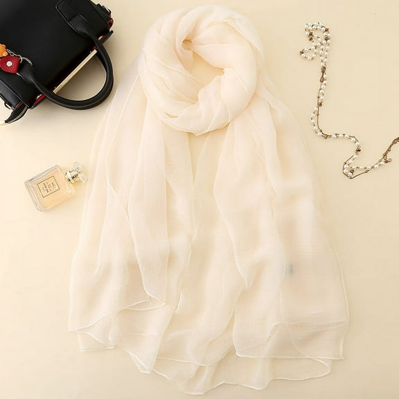 ERDOUY Elegant Personalized Scarf, New Chiffon Solid Color Scarf Wrinkled Scarf Beach Scarf Long Shawl Scarf (Off White)