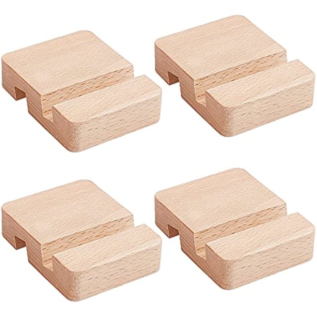 4 soportes de madera de 8 x 6 x 2 cm para teléfono móvil, universales, para escritorio, portátiles y tabletas, para usar en la oficina y el hogar.