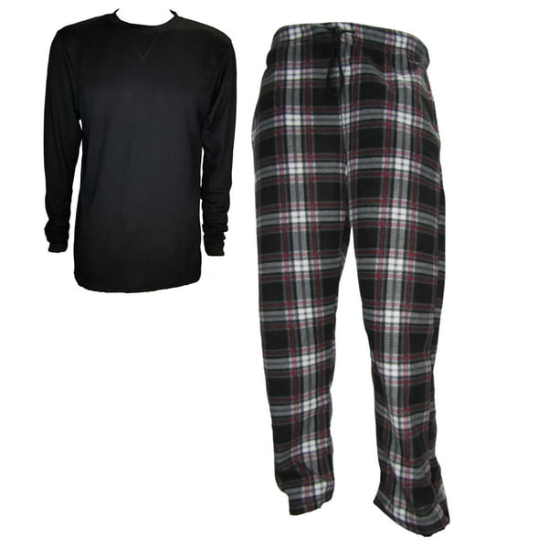 Pyjama pour Homme avec un Haut Solide et un Bas à Carreaux avec Poches