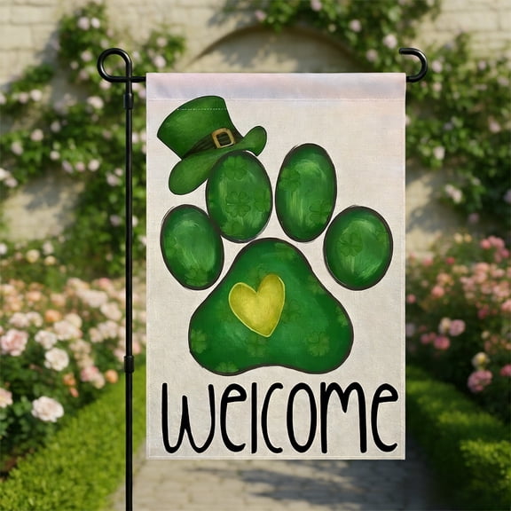 Tuscom 1Pcs St. Patrick's Day Garden Flag 12x18in, Outdoor Holiday Decor with Colorful Clovers and Polka Dots, House Flag for Yard, Patio, Home Decoration, Fade Resistant Welcome Flag