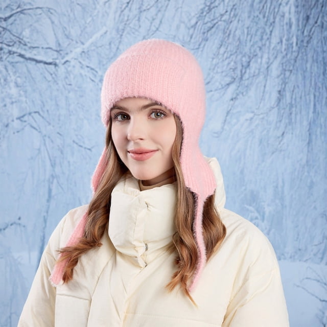 Wmhnj Gorro de lana de punto con orejeras para mujer, de invierno, de 55 a 58 cm de circunferencia, ideal para esquiar, andar en bicicleta y actividades al aire libre.