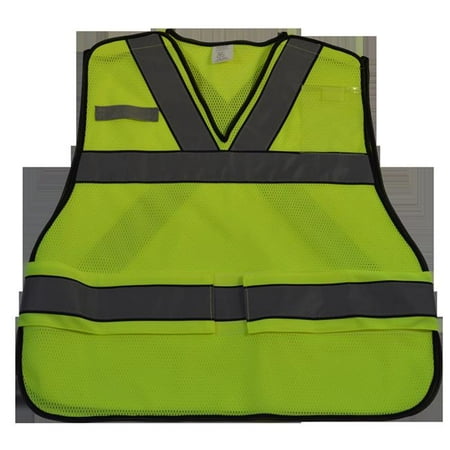

ANSI V-Neck Lime Mesh Public Safety Vest X on Back - Plus 2X & 5X