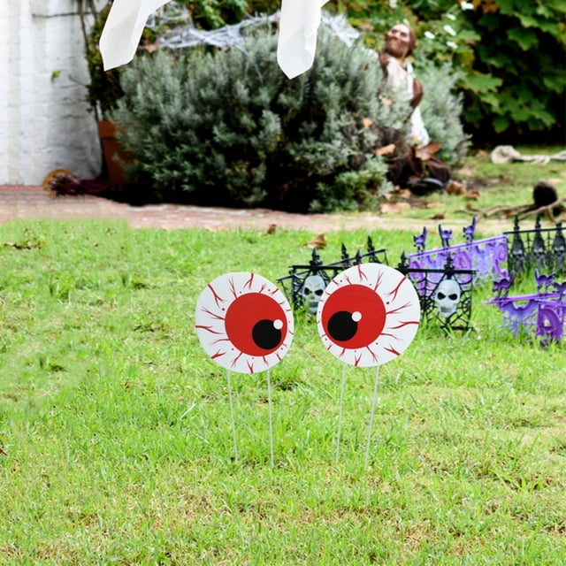 Isvgxsz 2 Pcs Halloween Decorations Yard Signs Stakes Fluorescence Warning Signs Props Outdoor Decor Scary Creepy Theme Garden Signs for Haunted House Outside Garden Lawn Yard (Novelty Style)