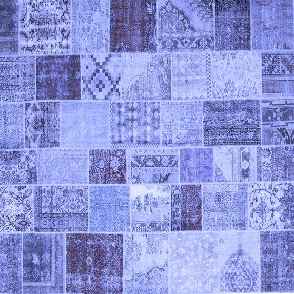 Ahgly Company Machine Washable Indoor Square Patchwork Blue Transitional Area Rugs, 6' Square