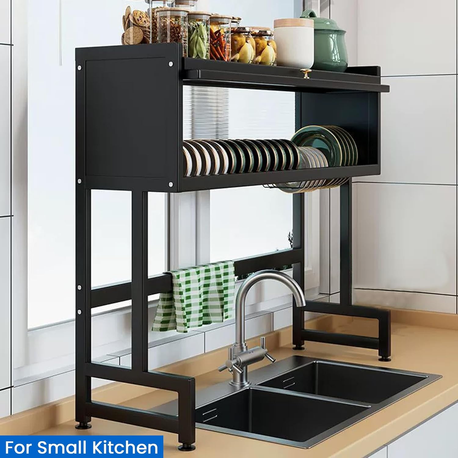 Dish Drying Rack, 3-Tier Over Sink Dish Drying Rack, 33.5" Over Sink Dish Rack for Small Kitchen, Black