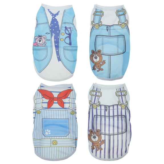 Unique Bargains 4 Pack Dog Clothes Stretchy Puppy Shirts with Adorable Patterns Size M-XL Fit for 6.2-18lb Pets Mesh Dog Shirts for Small Dogs Blue Set Medium