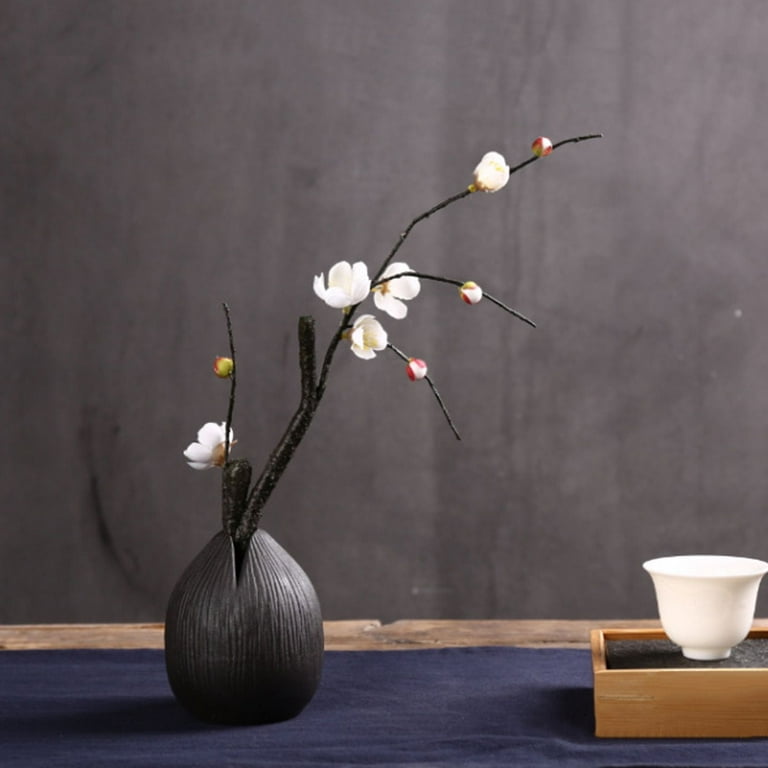 Retro Exquisite Ceramic Hydroponic Ikebana Vases Handmade Pottery Gift Desk Home Decor New, Size: Without Flowers, Black