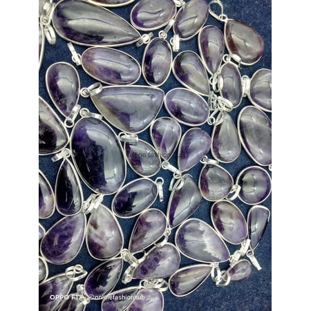 Amethyst Gemstone 925 Sterling Silver Plated Handmade Pendant 10 pcs