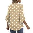 thumbnail image 5 of CHGBMOK Women Polka Dots V Neck T Shirt Puff Sleeve 3/4 Sleeve Blouse Casual Loose Tunic Pullover Shirts, 5 of 7