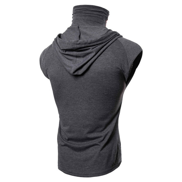 Mens Shirts Workout Tops Going Out Dress Shirt Hoodies Tank Top Sleeveless Summer Mask Button Sports Vest Hooded Splice Large Open Forked Male Gray M Walmart