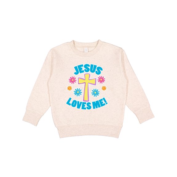 Inktastic Easter Jesus Loves Me with Cross and Flowers Toddler Sweatshirt