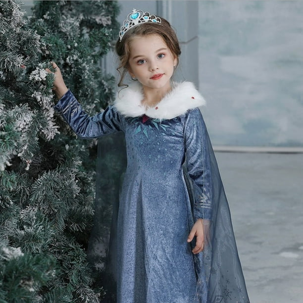 HAWEE Elsa Dress for Girls - Frozen Snow Princess Winter Costume with  Snowflake Cape Velvet Faux Fur Collar Long sleeves Birthday Party Outfits