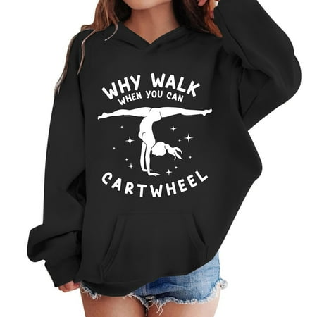 WhouRiu Hoodies for Big Girl Cartoon Print Relaxed Hooded Sweatshirts Child Spring Breathable Sports Durable Clothes Black Size 7-8 Years