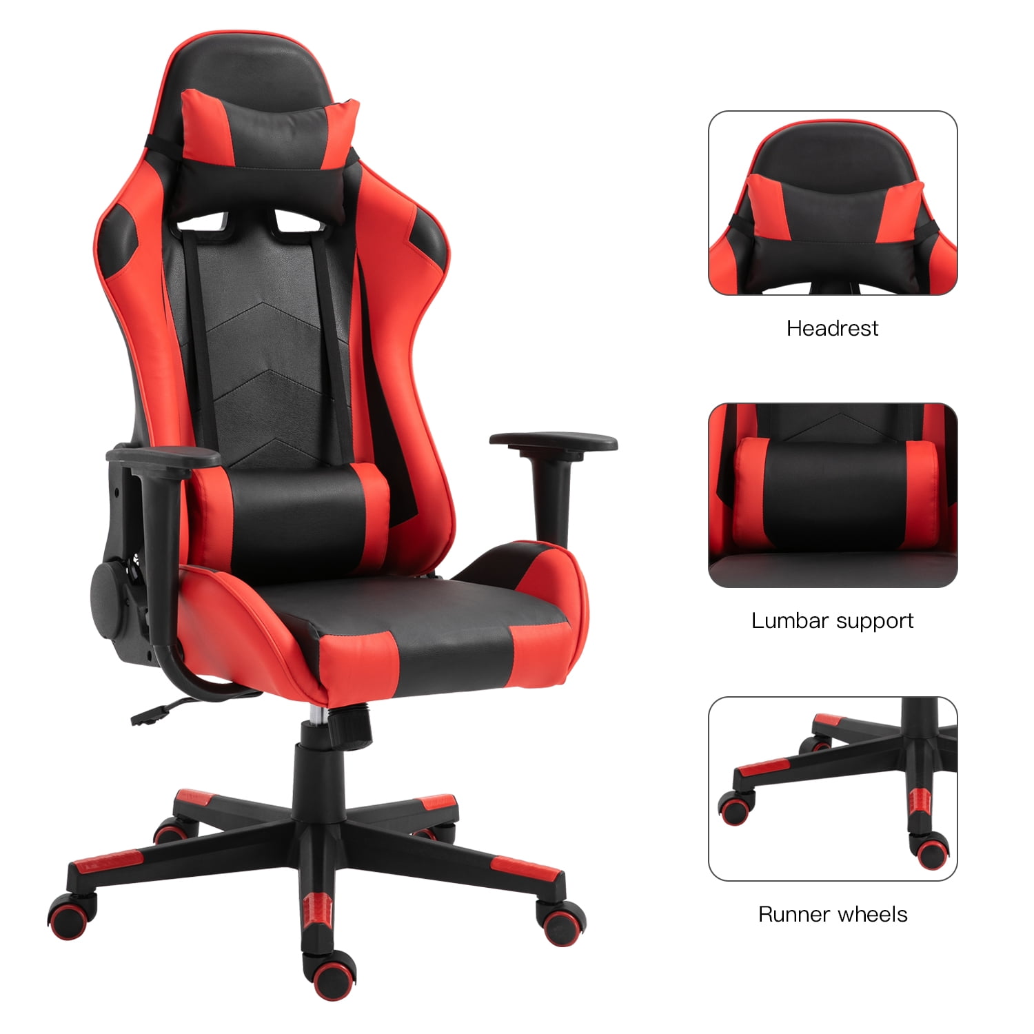 Gaming Chair in Red with Lumbar Support, Headrest,, Z-2001-RD