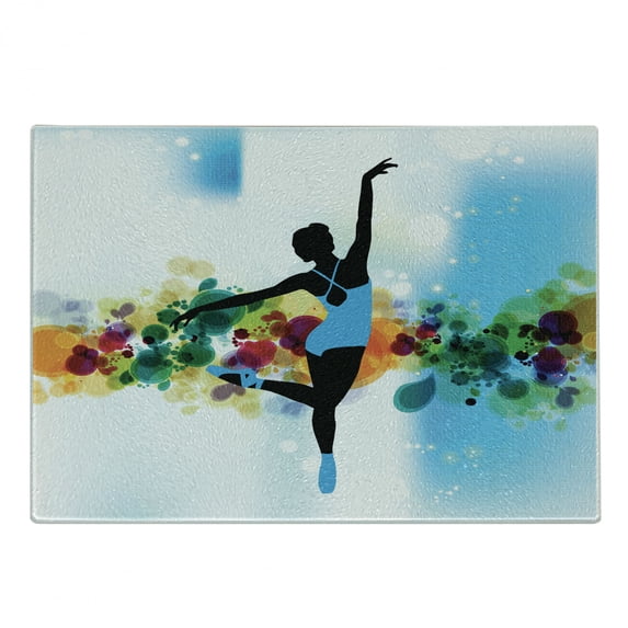 Ballet Cutting Board, Inspirational Ballerina Dancing Digital Vibrant Bubbles Color Circles Illustration, Decorative Tempered Glass Cutting and Serving Board, in 3 Sizes, by Ambesonne