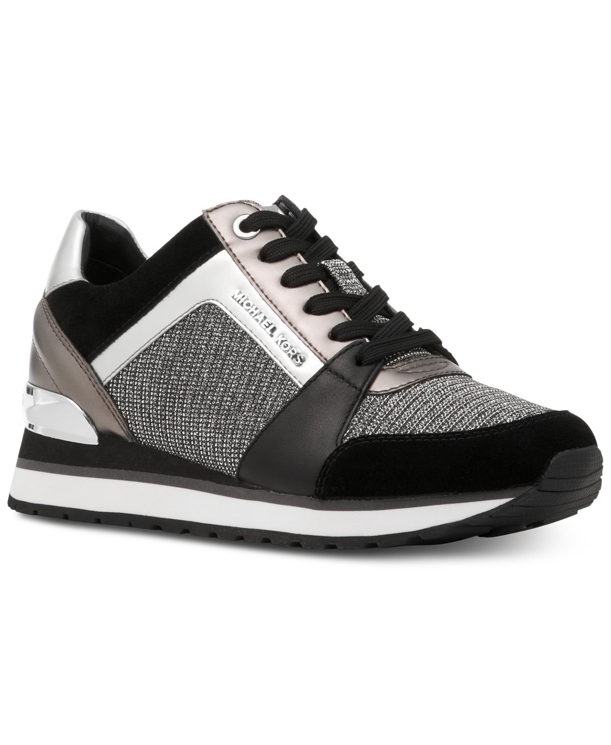 Michael Kors MK Women's Billie Trainer Chain Mesh Sneakers Shoes  Black/Silver (6.5)