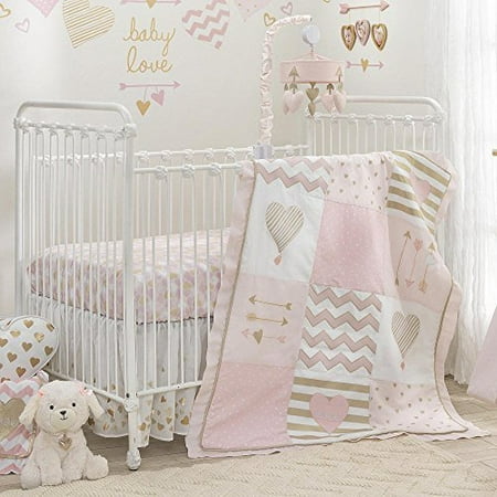 lambs  ivy baby love pink/gold heart 4 piece crib bedding