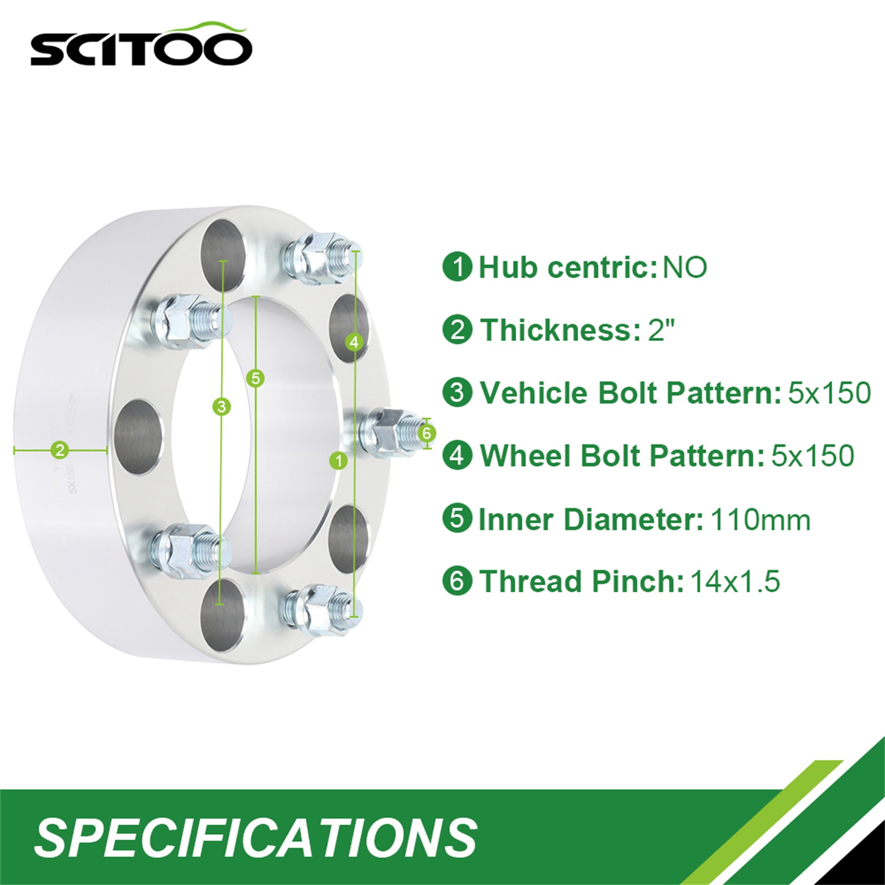 SCITOO 2X 50mm Wheel Spacers 5x150 14x1.5 110mm 2