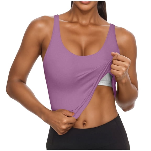 Nestiefly Tank Top with Built in Bra for Women Casual Workout Slim Fit U-Neck Halter Tops 2026 Basic Camisole Yoga Running Light Purple S