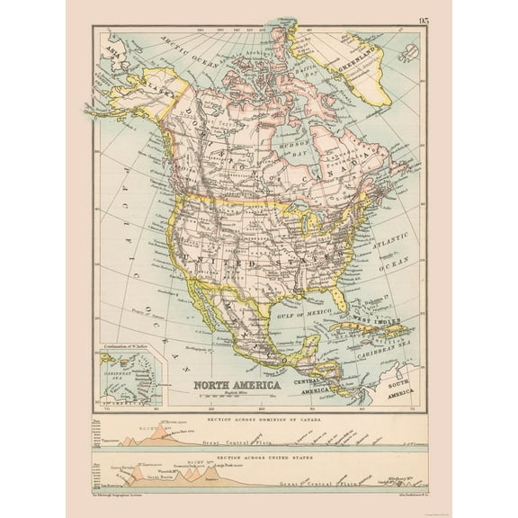Historic Map - United States Mexico Canada - Bartholomew 1892 - 23 x 30.76 - Vintage Wall Art